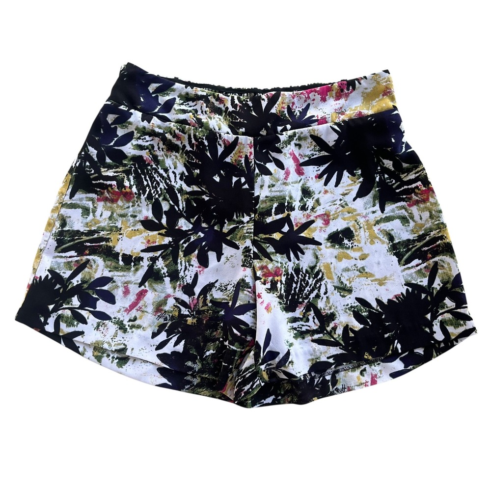 Valerie Stevens Women L Floral Print Black Multicolor Chiffon Short Resort Beach